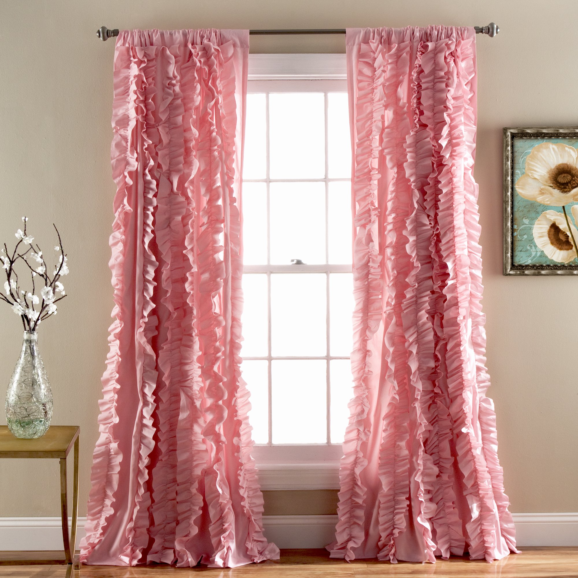 Lush Decor Belle Vintage Chic Window Curtain Panel for Living, Dining Room, Bedroom (Single Curtain), 54" W x 84" L, Pink