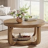 Tribesigns Round Coffee Table, 2-Tier Circle Coffee Table with Storage, Modern Wooden Accent Center Table for Living Room, Thick Tabletop &amp; Base (Rustic Oak)