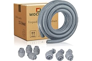 Wocloer Liquid-Tight Conduit - 3/4inch 25 Foot Flexible Non Metallic Liquid Tight Electrical Conduit Kit, With 4 Straight and 3 90-Degree Conduit Connector Fittings.3/4" Dia