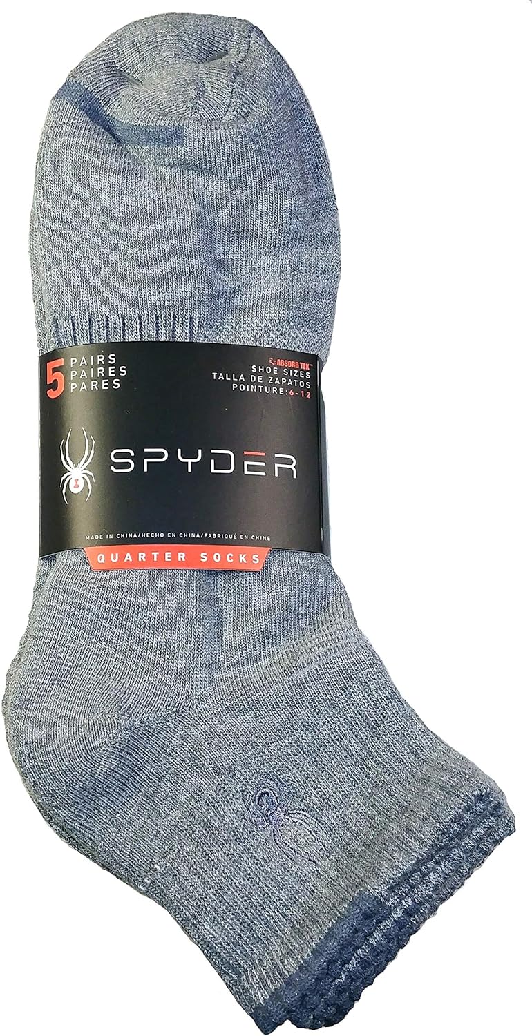 Spyder 5pair Men's Quarter Cut Gray Socks Amazon.co.uk Clothing