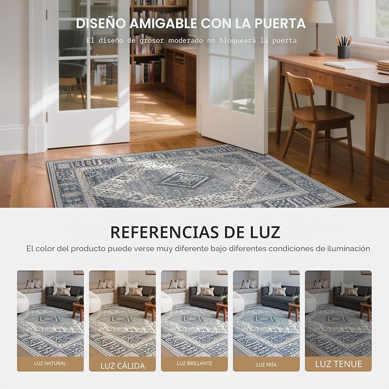 Alfombra Salon Sin Peluche,Alfombra Cocina Lavable Antideslizante,Alfombra Pasillo de Dormitorio,Alfombra Silla Escritorio,Comedor,Azul Oscuro,120x170 cm