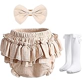 Purbasvi Newborn Infant Baby Girl Cotton Bloomers and Bows Toddlers Ruffle Shorts Diaper Covers Headband Set
