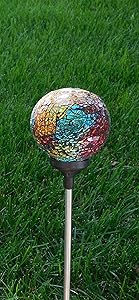 Solar Colorful Multi-color Ball LED Light , Mosaic Crackle Glass Ball Garden Decor Stake Yard Outdoor Landscaping Color Changing LED Lamp
