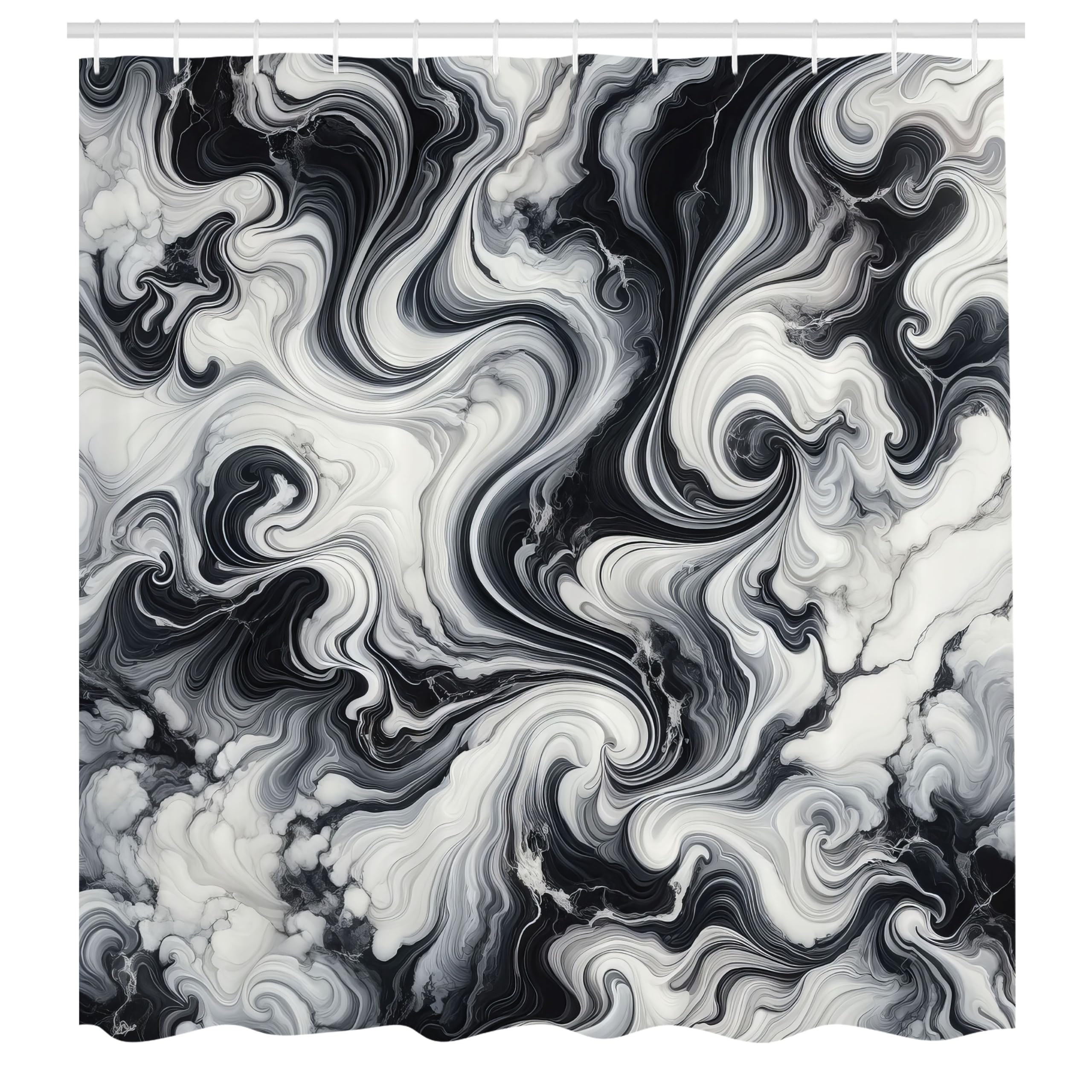 ABAKUHAUS Black and White Shower Curtain, Abstract Art Marble, Cloth Fabric Bathroom Decor Set with Hooks, 175 x 200 cm, Pale Grey Dark Grey