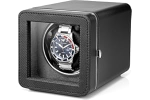 Vlando Single Watch Winder for Automatic Watches, Super Quiet Japanese Motor, 4 Rotation Mode Setting, Mesh Texture Leather, 