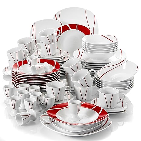 MALACASA, Serie Felisa, 84 teilig Set Porzellan Tafelservice mit 12 Flachteller, 12 Kuchenteller, 12 Suppenteller, 12 Tasse, 