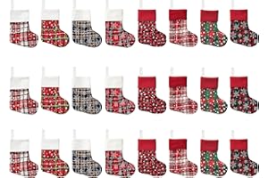 JEKOSEN Mini Christmas Stocking ornament Glitter Plaid Snowflake Print Candy Gift Bag Holders for Kids, Xmas Tree, Home, Garden, Family Fireplace Decorations (24)