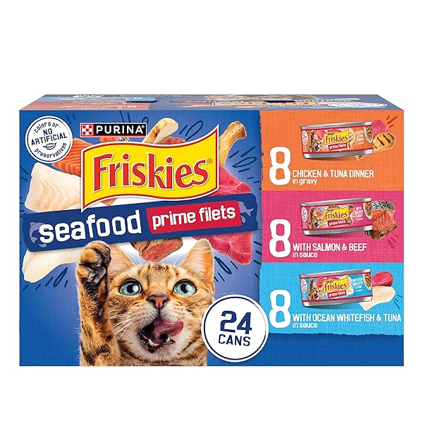 PURINA FRISKIES GRAVY WET CAT FOOD VARIETY PACK SEAFOOD PRIME FILETS FAVORITES – (PACK OF 24) 5.5 OZ. CANS