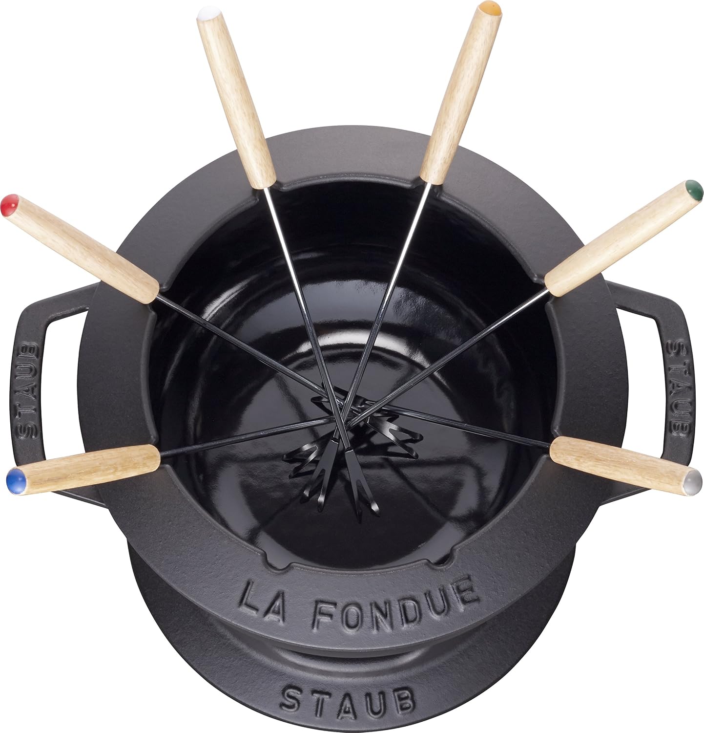 Staub Fondue Set including 6 Forks, Suitable for Cheese Chocolate and Meat Fondue, Cast Iron, Black, 2,3 L - Image 3