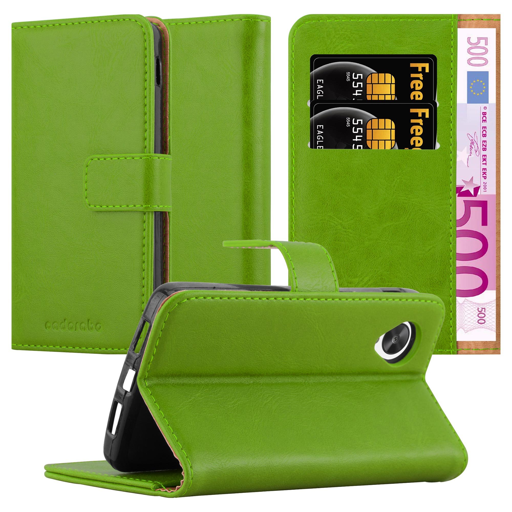 cadorabo Book Case works with LG NEXUS 5 in GRASS GREEN - with Magnetic Closure, Stand Function and Card Slot - Wallet Etui Cover Pouch PU Leather Flip