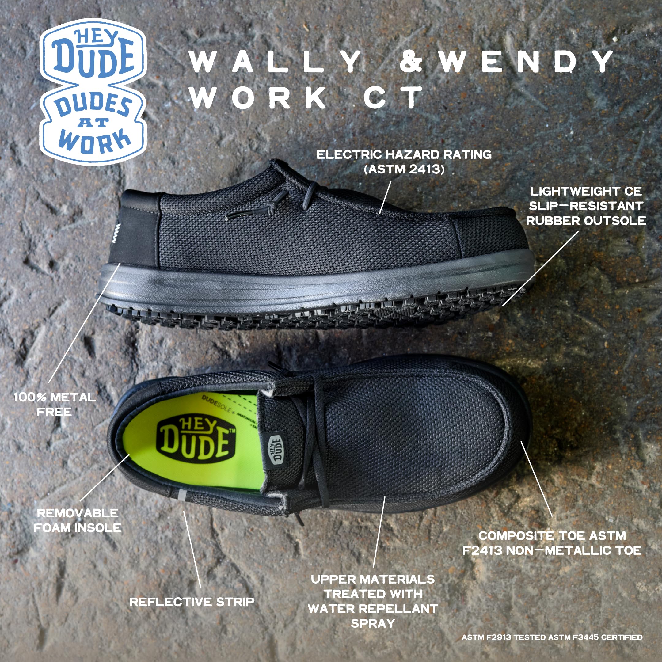 HEYDUDE Men's Wally Work CT | Metal-Free Composite Toe | Water-Repellent, Slip-Resistant Work Shoes | All-Day Comfort