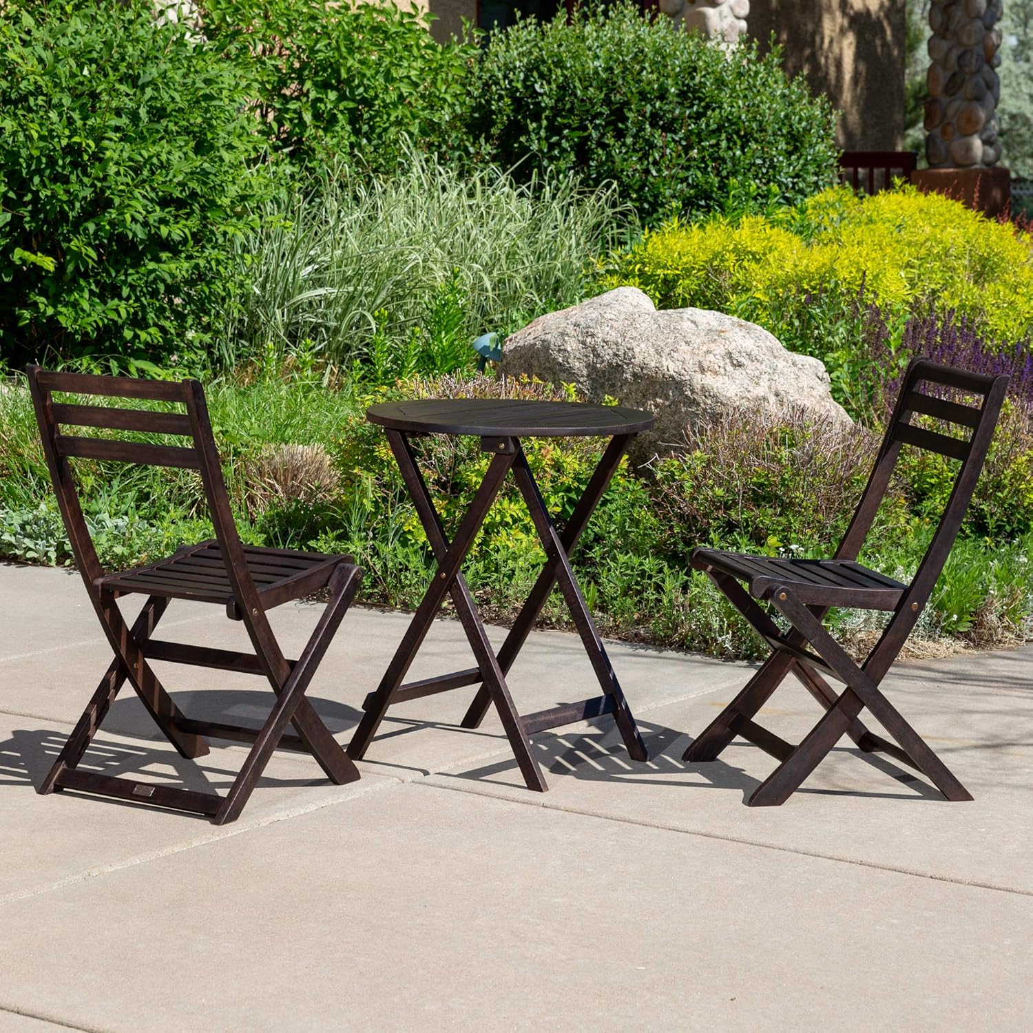 DTY Outdoor Living Twin Lakes 3-Piece Eucalyptus Café Bistro Set - Espresso, Round Table: Garden & Outdoor