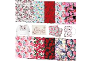 Tintnut Rose Sublimation Pattern Transfer Paper - 10 Sheets 12"x10", Flower Pattern Sublimation Transfer Paper Bundle Compatible with Cricut for DIY Mugs, Tumblers, Key Chain, T-Shirts