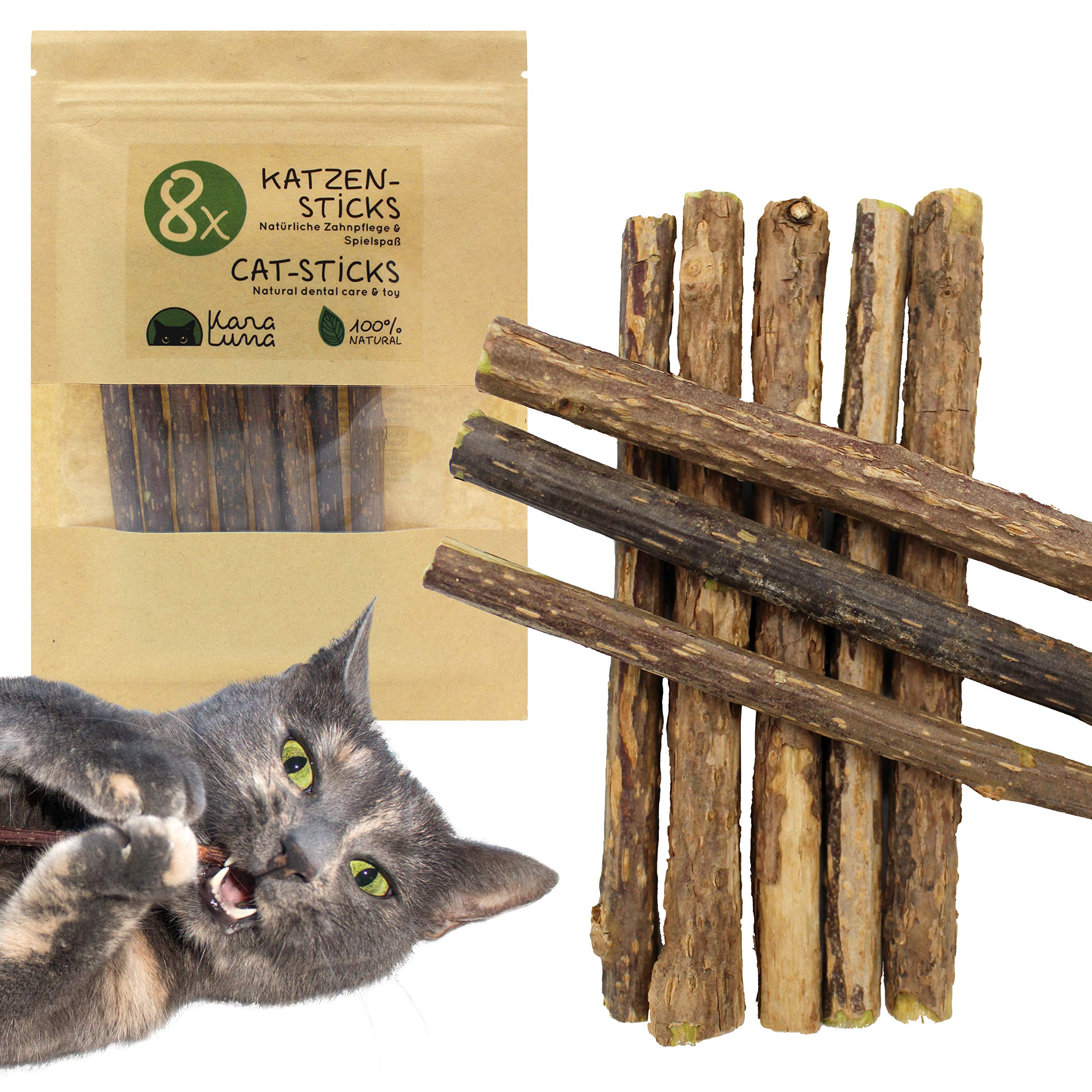 KaraLuna 8 x Cat Sticks I Cat Dental Care & Cat Chew Toy I Natural Product Made of Matatabi Stick Cat Catnip Stick Valerian Cat Sticks Cat Chew Sticks Cat Toy