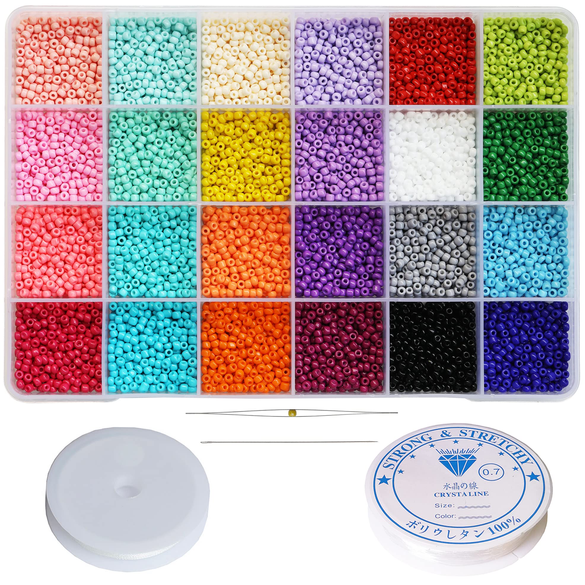 Bala&Fillic Glass Seed Beads for Making Bracelet Necklace Earring Rings Jewelry Size 3mm 8/0 Opaque Colors Seed Beads About 8400pcs in Box (About 350pcs/Color, 24 Colors)