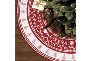 MNKXL 48 Inch Christmas Tree Skirt,Linen Red Tree Skirt,Thickened Tree Skirt for Christmas Tree Decorations,Red and White Christmas Tree Skirt Christmas Trees