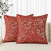 AVOIN colorlife Gold Foil Velvet Throw Pillow Covers 18 x 18 Inch, Red Luxury Accent Cushion Case Glitter Decoration for Home Sofa Couch Set of 2