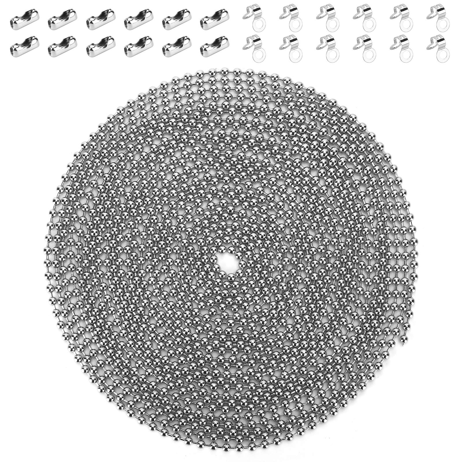 16 Feet Ceiling Fan Pull Chain Extender, Diameter 3.2mm Stainless Steel Ball Chain, Lengthen Light Pull Chain Extension, Resist the Huge Pull and Rustproof Bead Chain (24 PCS Connector 2 Styles)