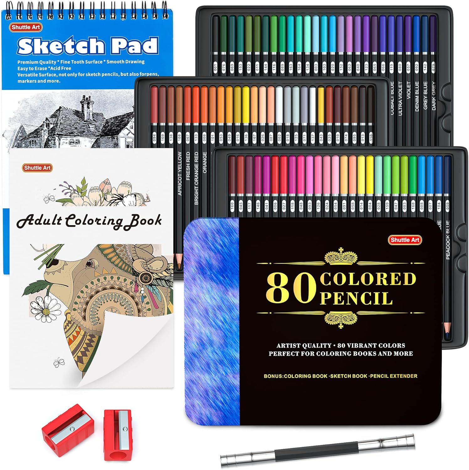 80 Colored Pencils, Shuttle Art Soft Core Coloring Pencils with Coloring Book, Sketch Pad and Sharpener, Premium Color Pencils for Adult Coloring, Sketching and Drawing, Art Supplies for Kids & Adults : Office Products