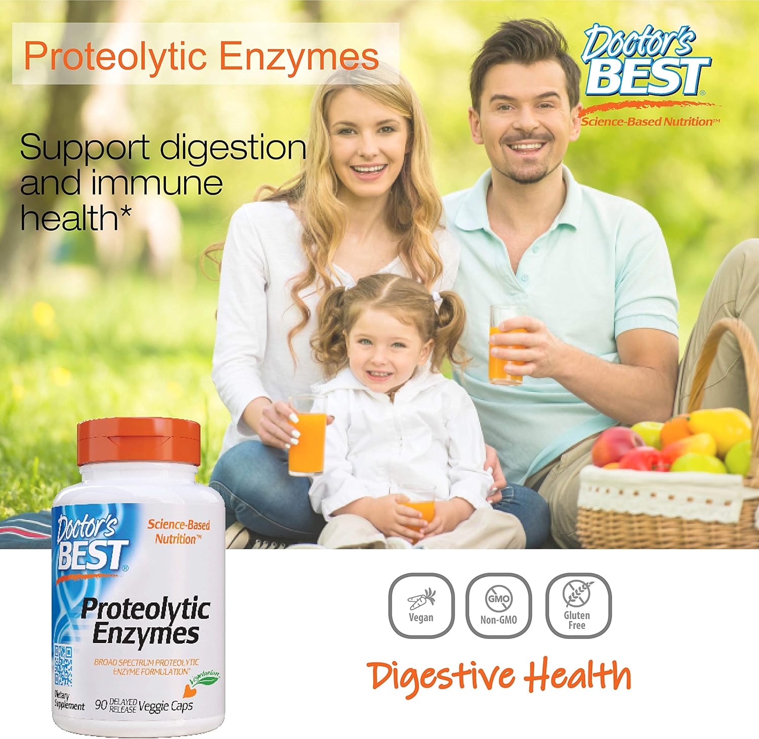 Doctor's Best Proteolytic enzymes, Digestion, Muscle, Joint, Non-GMO, Gluten Free, Vegetarian, 90 Veggie Caps: Health & Personal Care