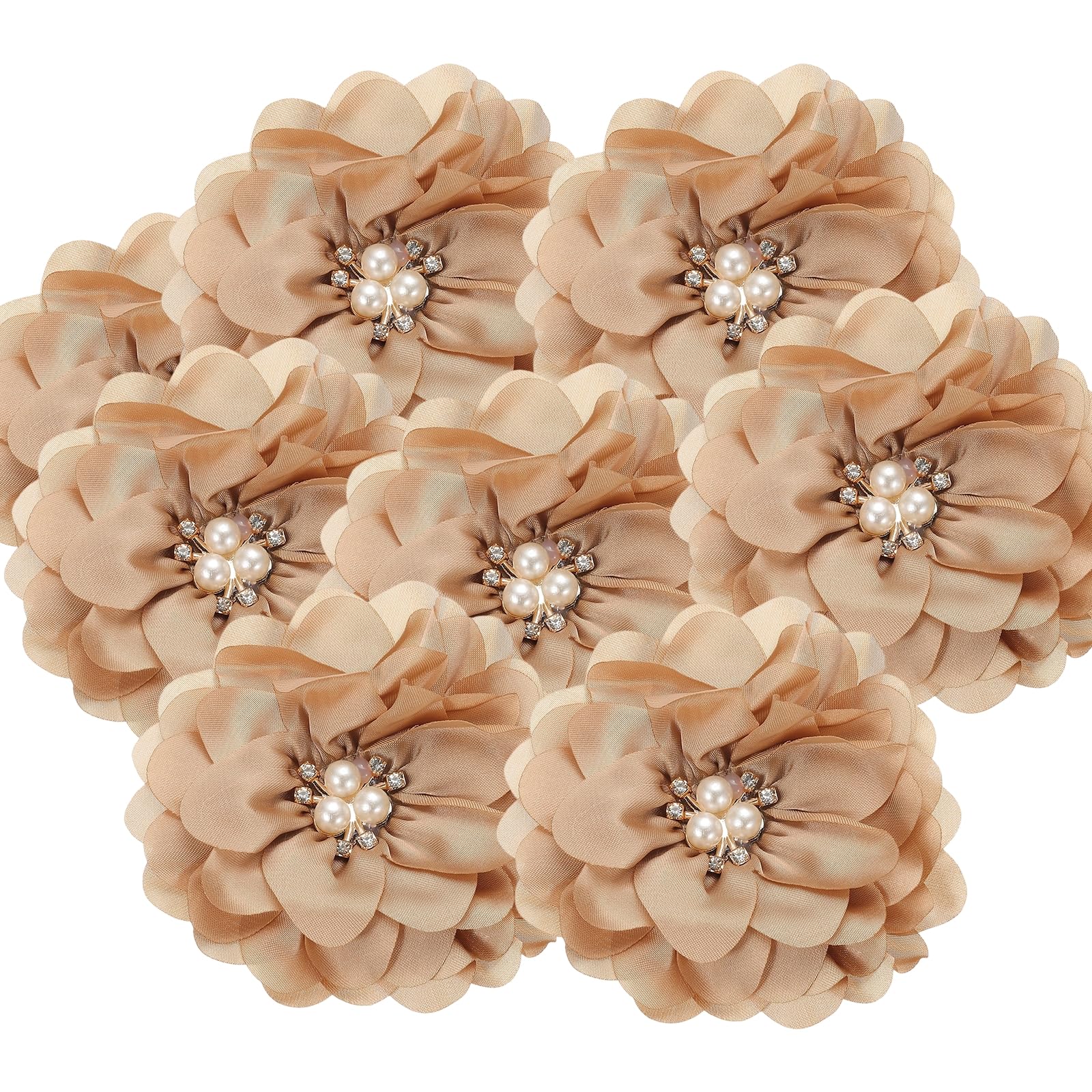 Photo 1 of PATIKIL 3.15 Inch Chiffon Flowers, 10 Pcs Fabric Flowers Rhinestone Pearl Large Camellia Sewing Appliques for DIY Crafts Dresses Clothing Headbands Wedding Party Decoration, Beige