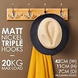LARHN Wall-Mounted Coat Rack with 4 Matt-Nickel Triple Hooks 42 cm view 2