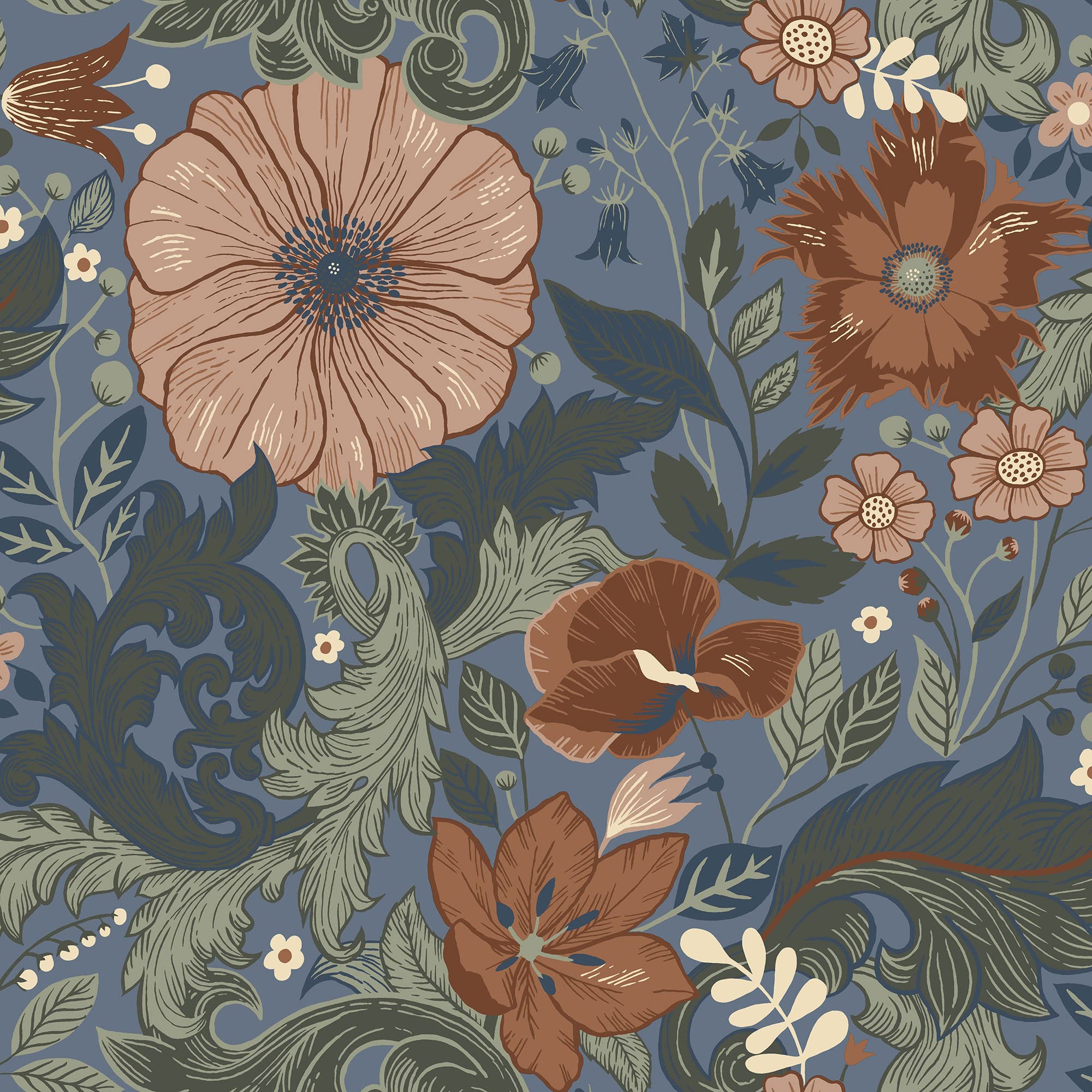 Galerie S13108 Sommarang Scandi Bloom Wallpaper, Blue, 10.05m x 53cm