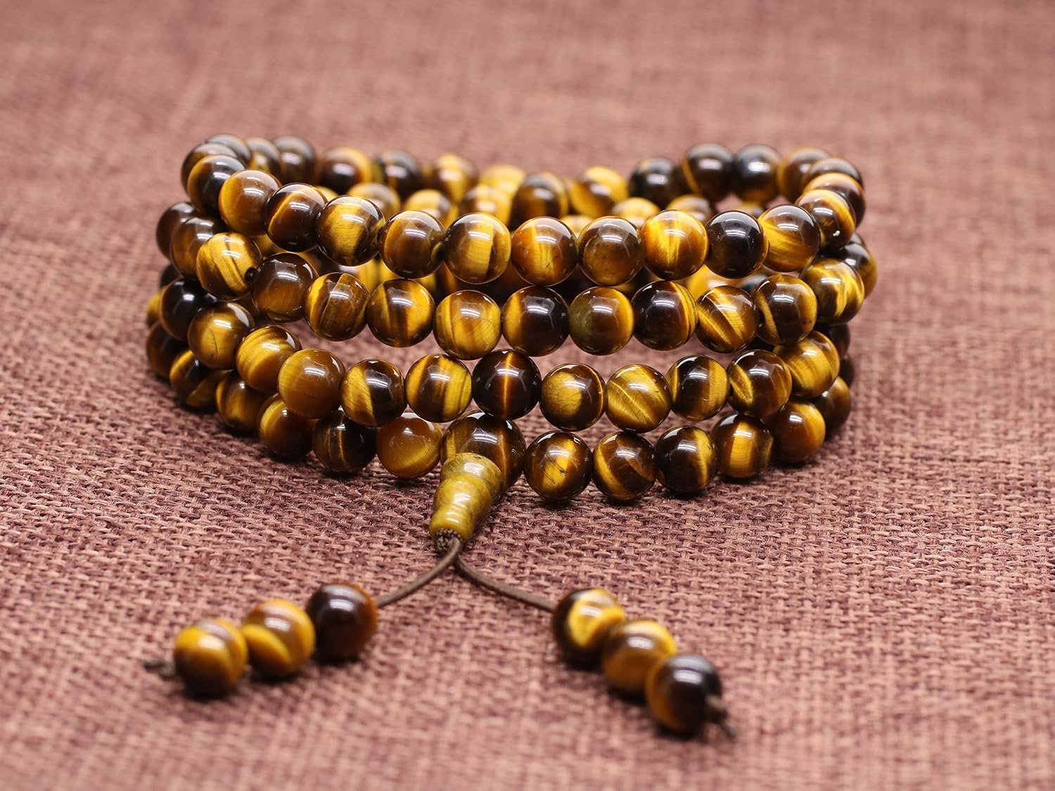 COAI 108 Mala Beads Tiger Eye Stone Beaded Wrap Bracelet Necklace 6mm, brown, 6.25-7.0 inches or 15.8-17.8 cm - Image 3