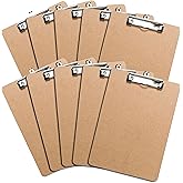 Letter Size Clipboards with Low Profile Clip (Set of 10) - Wood Clipboards Bulk 10 Pack, Heavy Duty Clipboard, Back to School Teacher Classroom Supplies, School Supplies for College Students