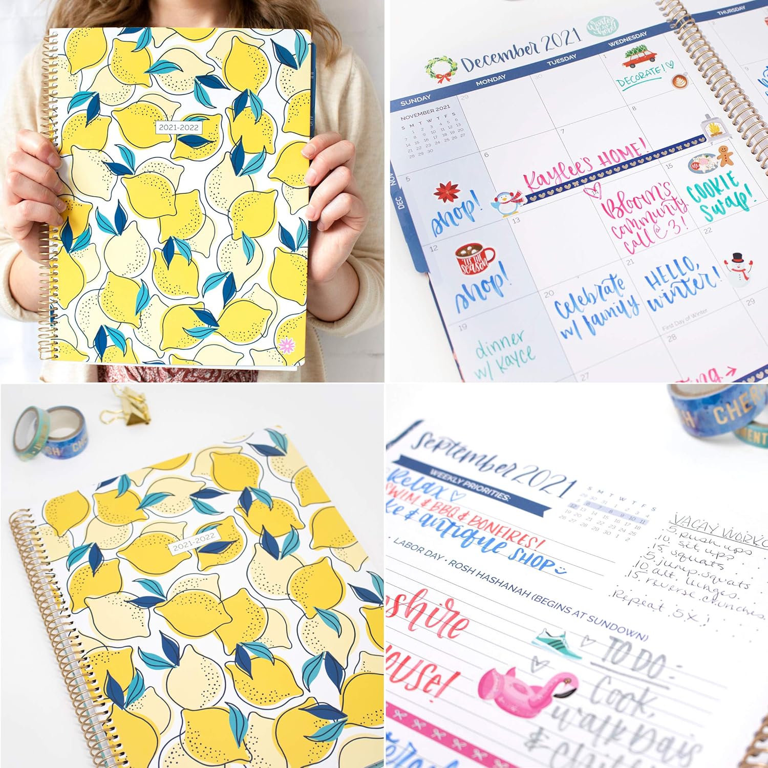 bloom daily planners 2021-2022 (8.5" x 11") Academic Year Day Planner (July 2021 - July 2022) - Weekly/Monthly Dated Agenda Calendar Organizer with Tabs - Lemons : Office Products