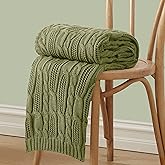 Aormenzy Cable Knit Throw Blankets 50 x 60 Inches, Soft Cozy and Lightweight Knitted Blanket, Machine Washable Acrylic Blanket, Decorative Throw Blanket for Couch Sofa Bed, Olive Green