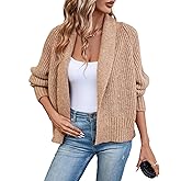 Yingkis Women's Cardigan Sweaters Fall Winter Open Front Batwing Long Sleeve Shawl Neck Chunky Knit Loose Outwear Coats