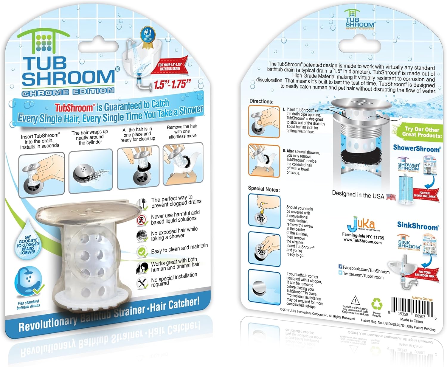 TubShroom Chrome Edition Revolutionary Tub Drain Protector Hair Catcher, Strainer, Snare: Home & Kitchen