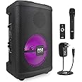 Pyle Portable Bluetooth PA Speaker-240W 8” Rechargeable Indoor/Outdoor BT Karaoke Audio System-TWS, Party Lights, LED Display, FM/AUX/MP3/USB/SD, 6.5mm in, Carry Handle-Wireless Mic, Remote Control