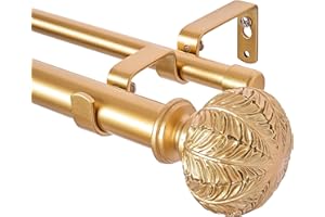 Double Curtain Rods,WL.Rocaille 1 Inch Curtain Rods for Windows 66 to 120 Inches,Telescoping Dual Curtain Rod Set with End Cap,Adjustable Decorative Gold Curtain Rods for Bedroom,Living Room