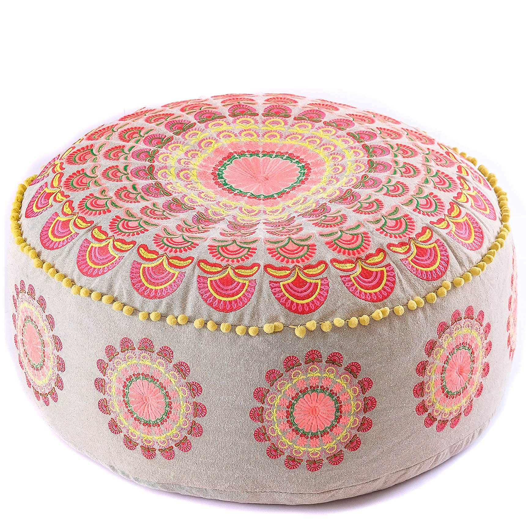 Mandala Life ART Bohemian Golden Pouf Ottoman Cover -60x20 cm - Luxury, Artisan Room Décor Pouffe for Meditation, Yoga, and Boho Chic Seating Area Stool– Accent Your Living Room, Bedroom
