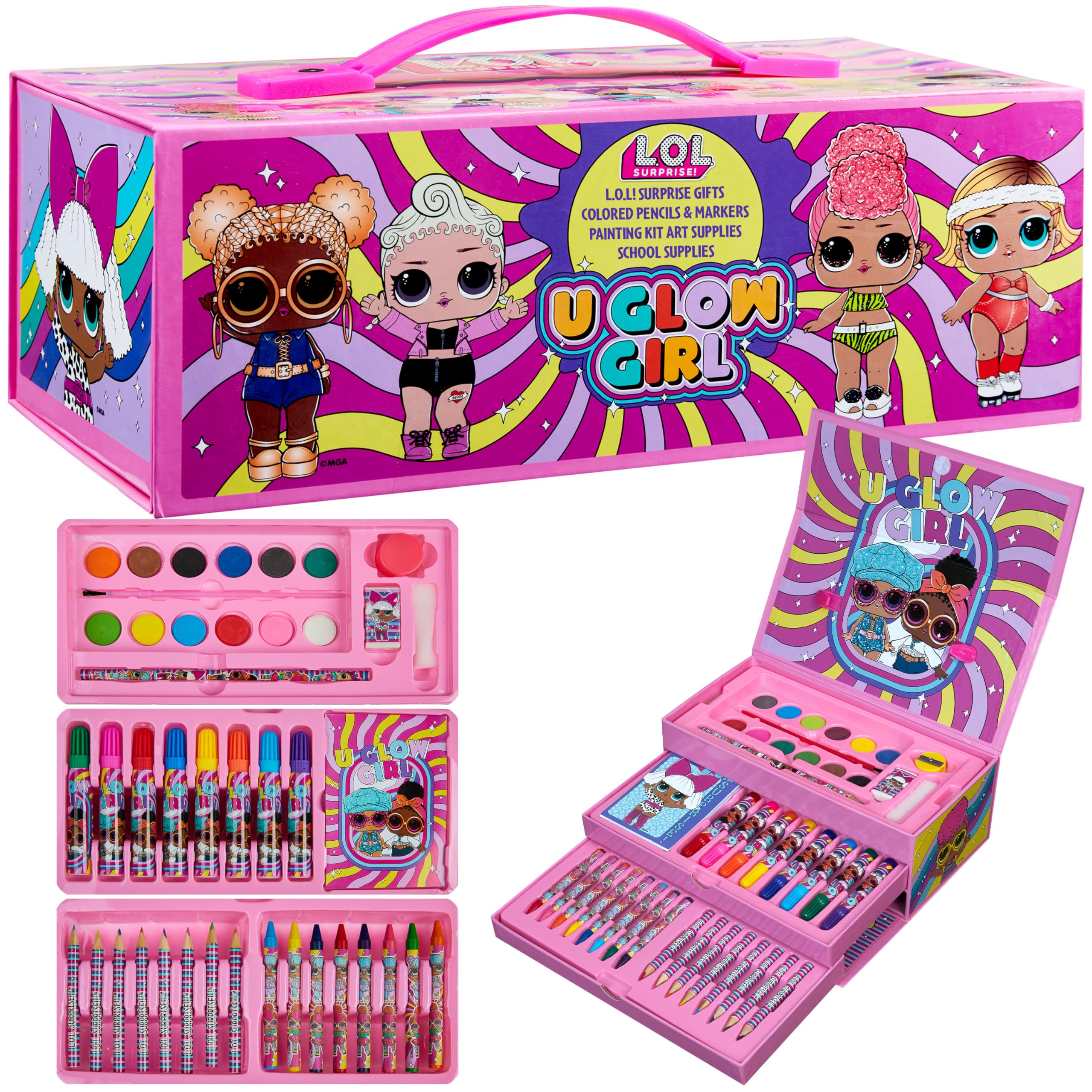 L.O.L. Surprise! Crafts for Kids Art Set Lol Doll 40+ Pieces Set Colouring Pencils Felt Tip Pens for Children Art Supplies LOL Gifts for Girls (Multicolor)