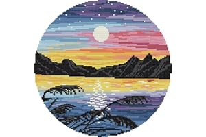 Svarog Stamped Cross Stitch Kits Beginners Full Range of Embroidery Patterns Starter Kits for Adult or Kids DIY Cross Stitches Needlepoint Kits 14CT-Sunset 1，12.2x12.2 inch