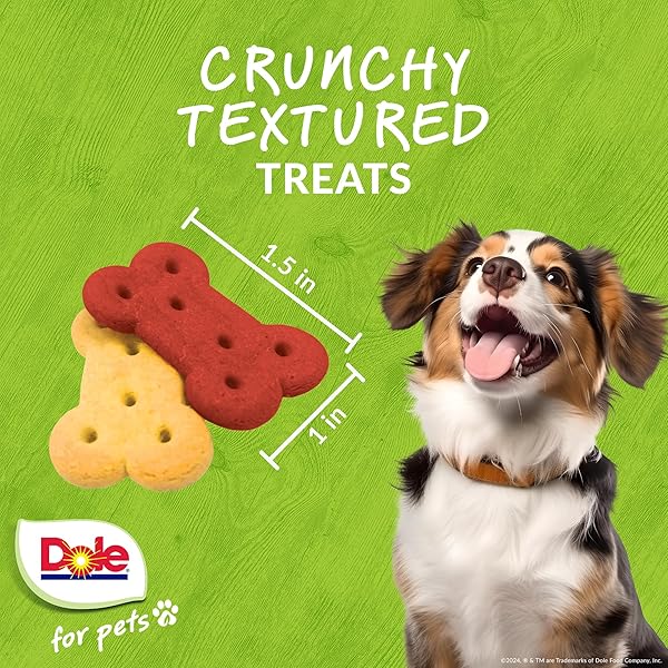 DOLE FOR PETS DOG BISCUITS ASSORTED APPLE + CARROT MIX, REAL FRUIT AND VEGETABLE FLAVOR VEGAN CRUNCHY TREATS, NO WHEAT CORN SOY OR ARTIFICIAL ADDITIVES, BITE SIZE TRAINING SNACKS FOR DOGS, 7 OZ