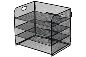YFEEN 4 Tier Paper File Sorter With Handle, Mesh Office Desk Organizer for Letter, Document, Home or School - Black