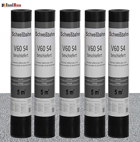 Schweißbahn V60 S4 beschiefert 5 x 5 m² GRAU Bitumenbahn Dachbahn Dachpappe