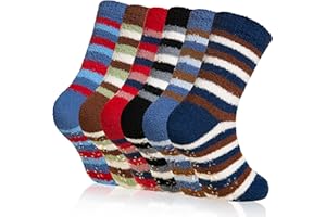 WEVIAS Kids Fuzzy Socks With Grips Boys Girls Slipper Socks Fluffy Winter Non Slip Soft Cozy Warm Socks 6 Pairs