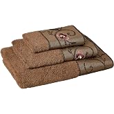 Popular Bath Bath Towels, Larissa Collection, 3-Piece Set, Rose Design