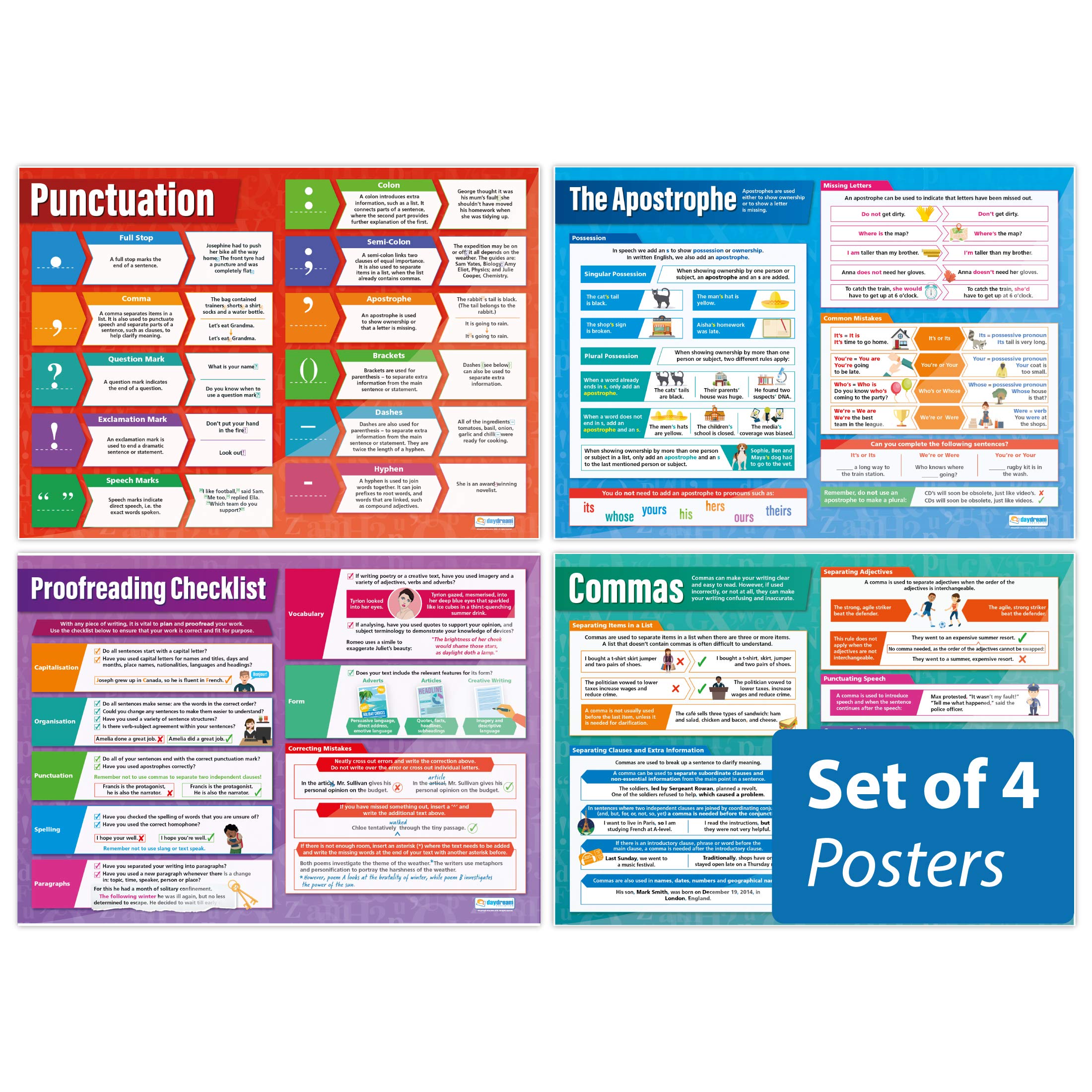Accurate Writing Posters - Set of 4 | English Posters | Laminated Gloss Paper measuring 850mm x 594mm (A1) | Language Classroom Posters | Education Charts by Daydream Education