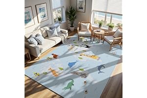 Nayoroom 5x7ft Kids Animal World Map Rug, Cartoon Safari & Ocean Creatures on Educational Globe Design, Playroom Nursery Bedroom Carpet, Soft Non - Slip Durable Toddler Mat with Whale, Panda, Giraffe