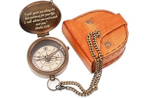PORTHO God's Path Engraved Religious Compass Gift with Leather Case for Graduation Baptism Christmas First Communion First Confirmation Gifts for Son Daughter