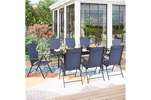 PHI VILLA 9 Piece Outdoor Patio Dining Set, Adjustable Folding Patio Sling Chairs (Blue) with Extendable Metal Steel Dining Table for Outdoor, Garden, Lawn