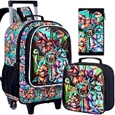 AGSDON 3PCS Rolling Backpack for Girls and Boys, Kids Roller Wheels Bookbag, Wheeled Elementary School Bag with Lunch Bag