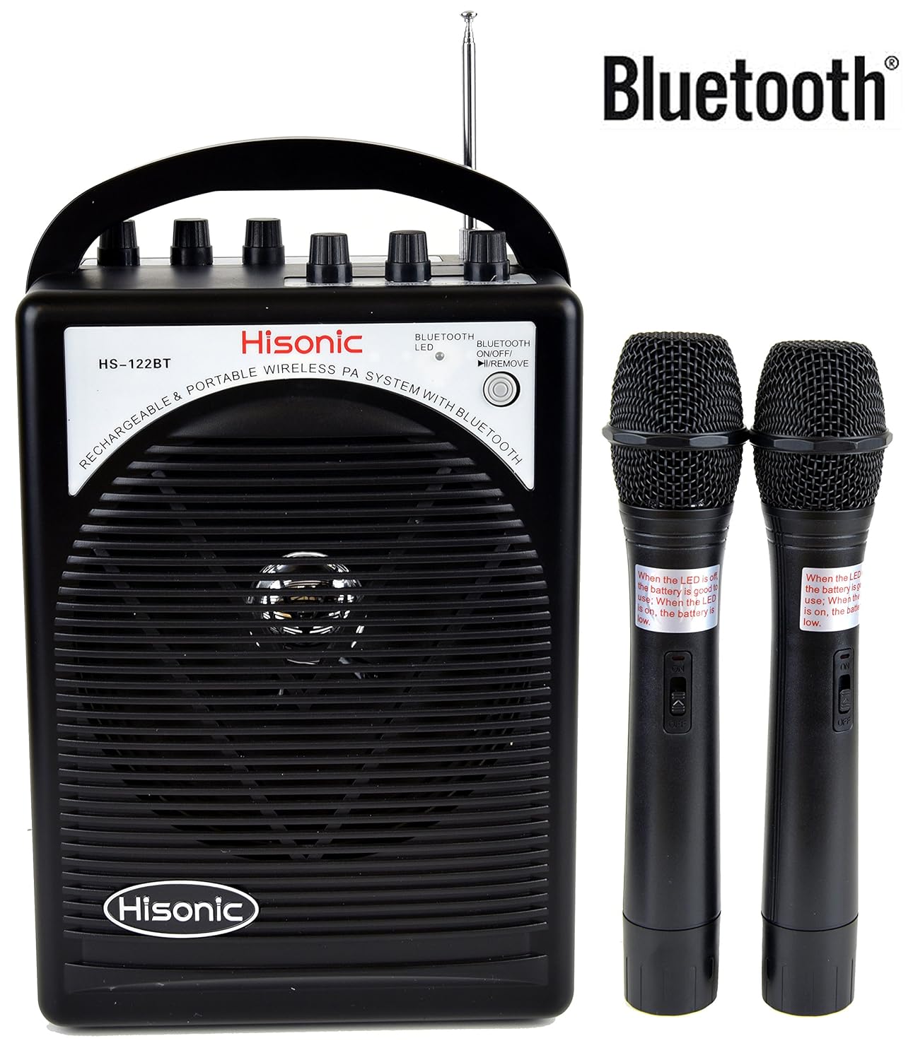 Amazon.com: HISONIC HS122BT-HH Portable PA System with Dual Channel  Wireless Microphones