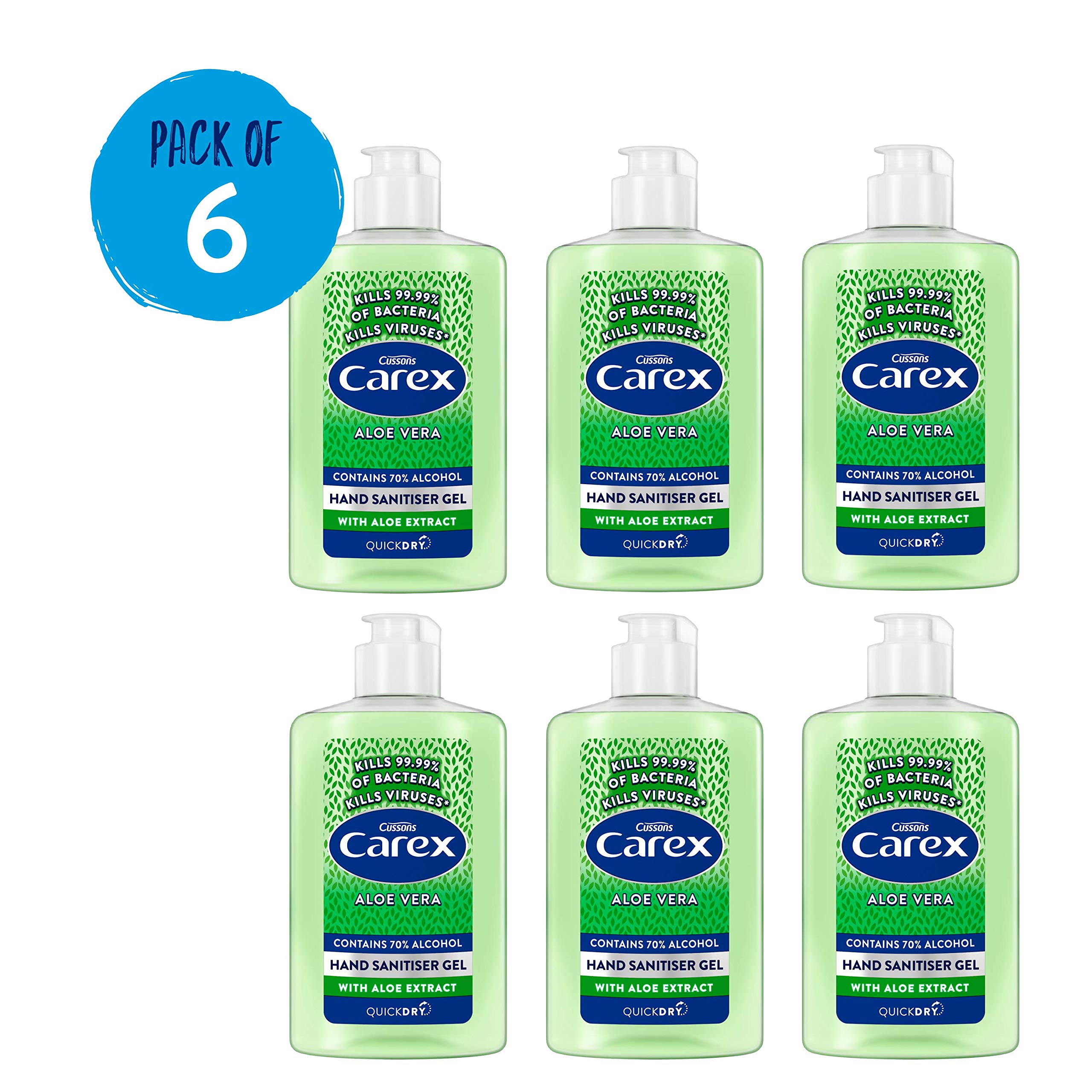 Carex Aloe Vera Antibacterial Hand Gel - Effective Hand Sanitiser (Pack of 6 x 300ml) — image 1